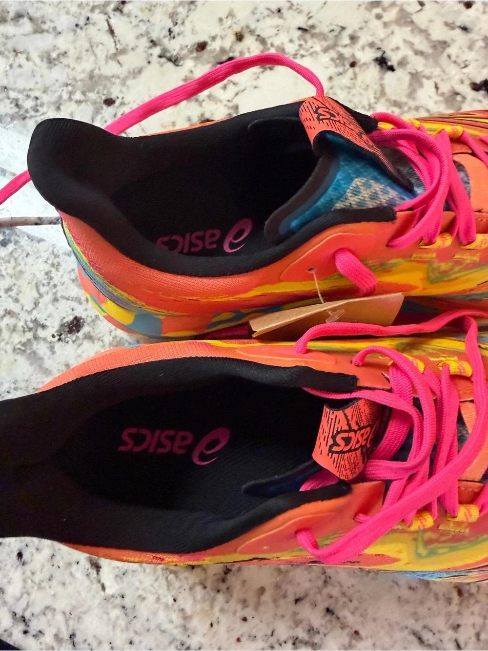 ASICS Bright Yellow Multi-Color Running Shoes with Pink Laces